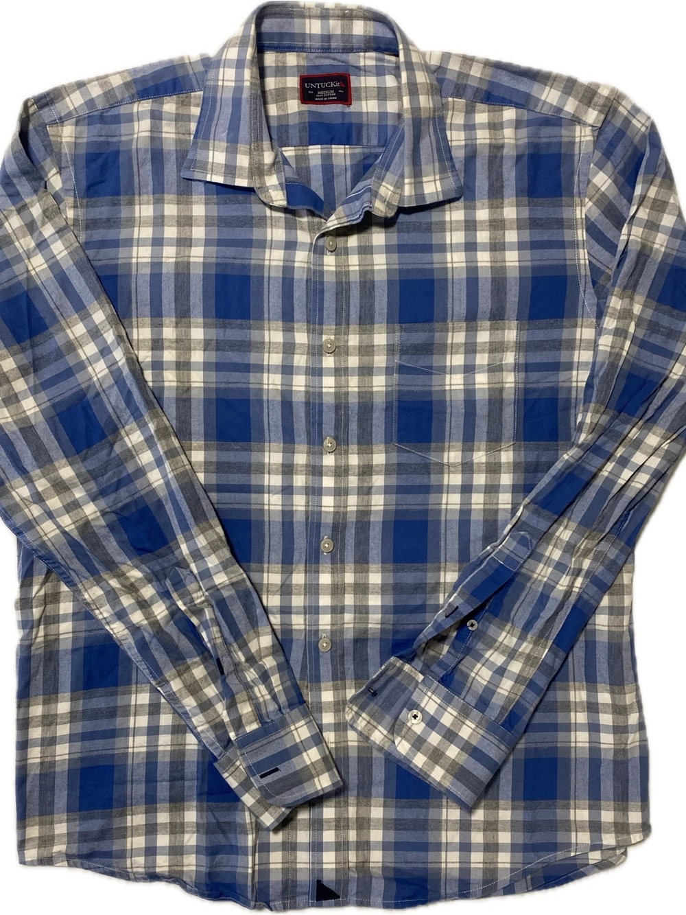 UNTUCKit Blue and Gray Plaid Long-Sleeve Button-Down Shirt
